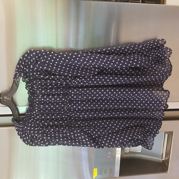 💕ANTHROPOLOGY CURRENT AIR💕 Bosworth Polka Dot Blouse ~ Navy Blue Large - Picture 6 of 13